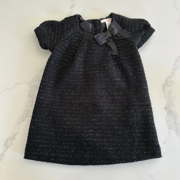 Janie And Jack 18-24 Months Black Knit Sparkle Dress with Satin Bow - Picture 1 of 7